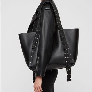 Allsaints Sid east west leather grommet tote